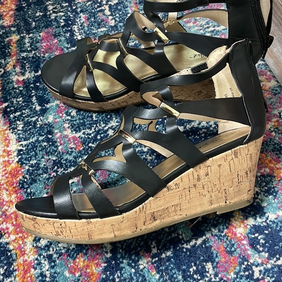 Black Cage Wedge Sandals - Picture 3 of 7